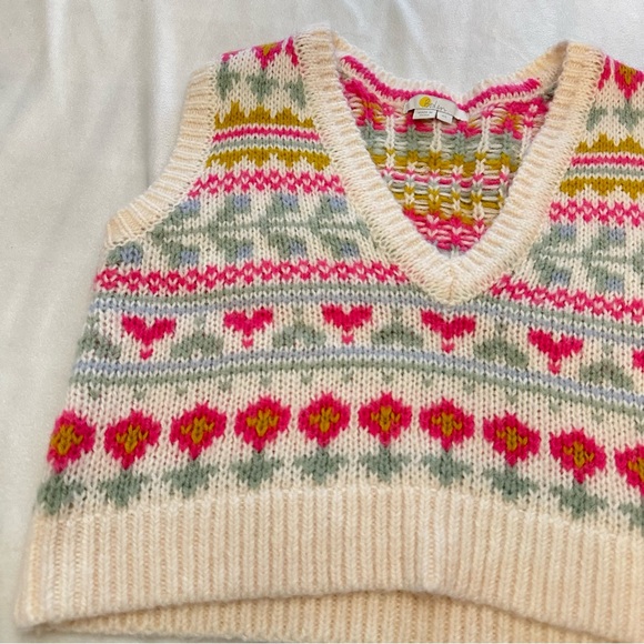 Boden Fair Isle Floral Sweater Vest Cream Pink Cottagecore Knit 51783 - Picture 8 of 15